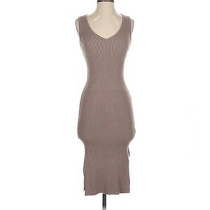 Magaschoni Sleeveless Ribbed Midi Sweater Dress in Taupe
